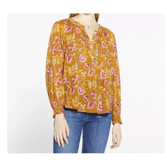 XIRENA Womens Sunset‎ Estey Blouse XS Brown Floral Cotton Gauze Boho Peasant - Picture 1 of 11